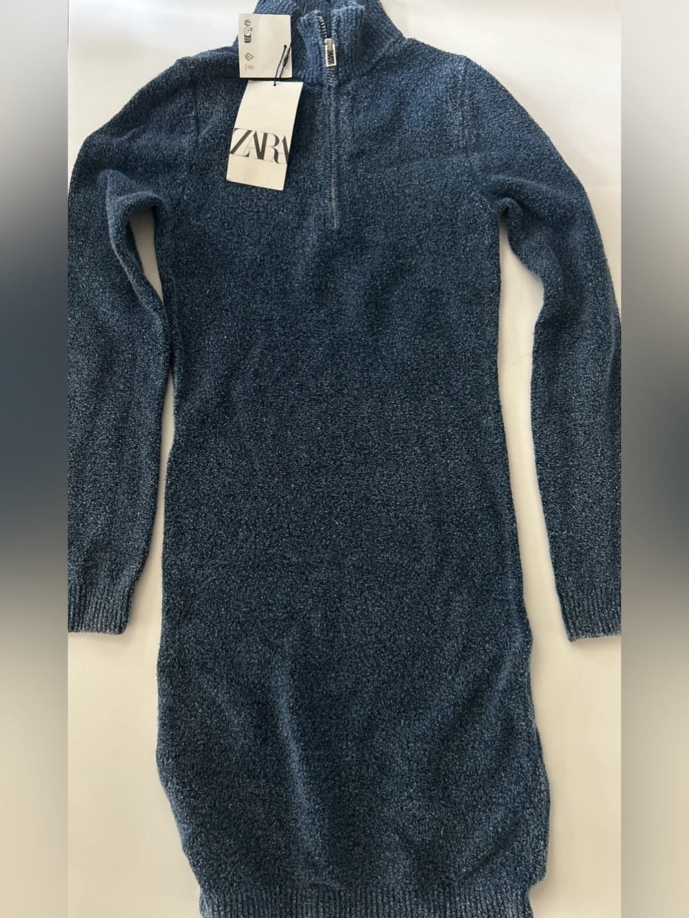 Zara Navy Textured Half-Zip Sweater